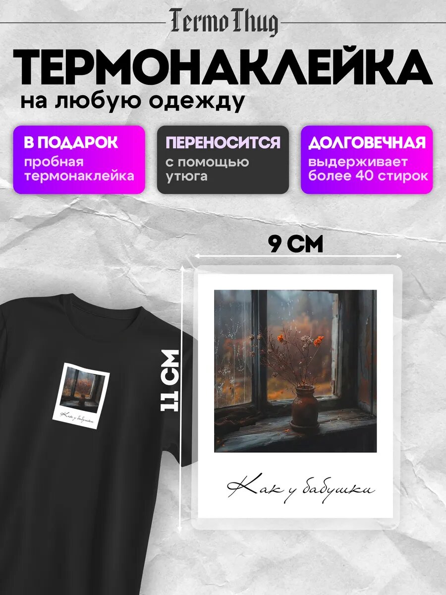 Термонаклейка на одежду полароид сухоцветы солнце