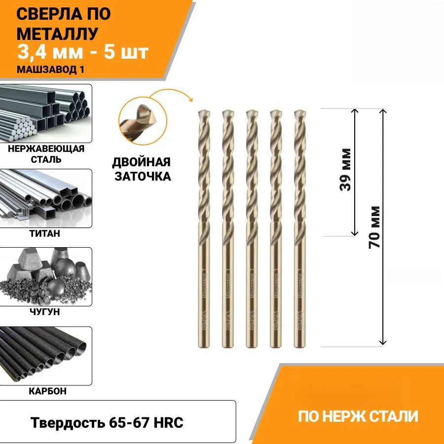 Сверло по металлу 3,4 мм - 5 шт.