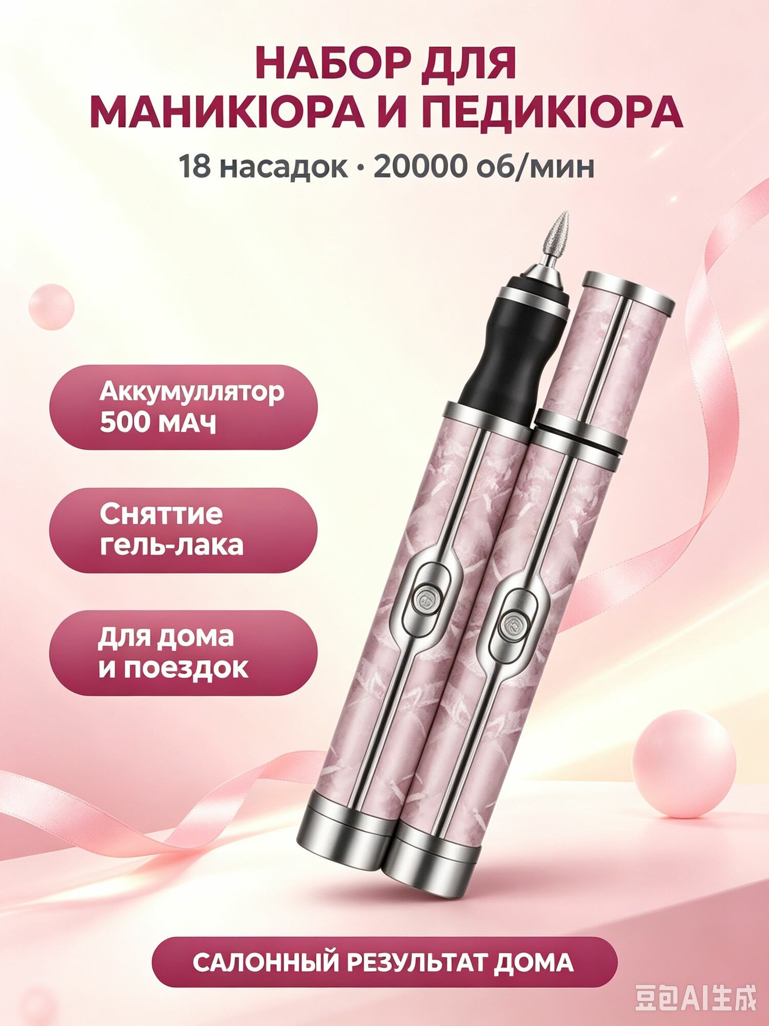 Набор для маникюра и педикюра электрический, аппарат для ногтей аккумуляторный 20000 об/мин, 18 насадок, переносной пилка для ногтей для дома, снятие гельлака