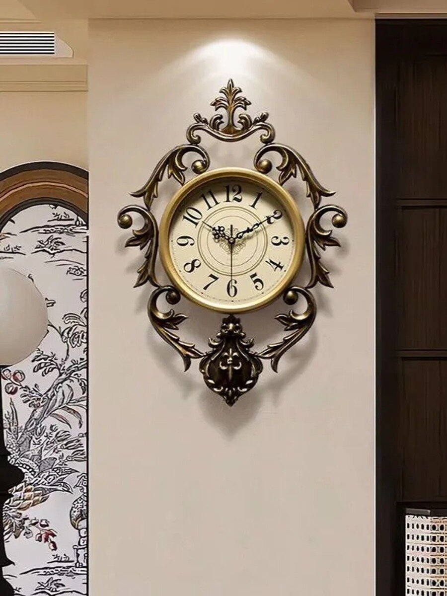 Настенные часы Time Art в ретро-стиле с позолоченной резьбой, см, кварцевые