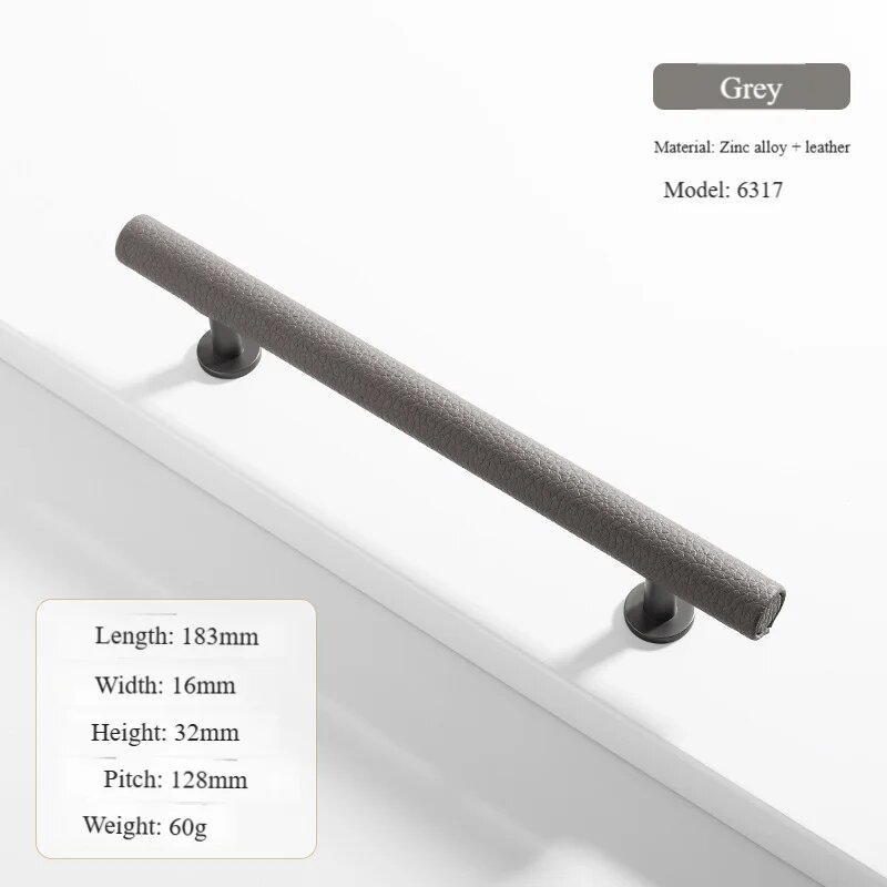 Ручки для шкафов ADVICE кожаные цинковые Серый, 6317-Grey-128mm