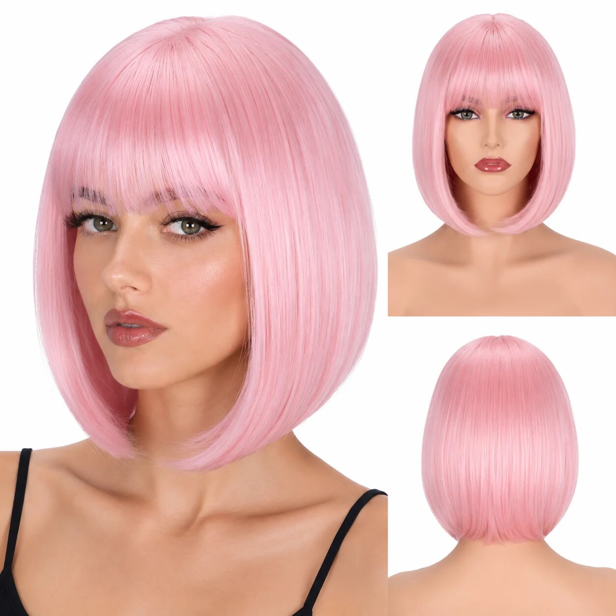 Синтетический парик-каре Розовый, Pink