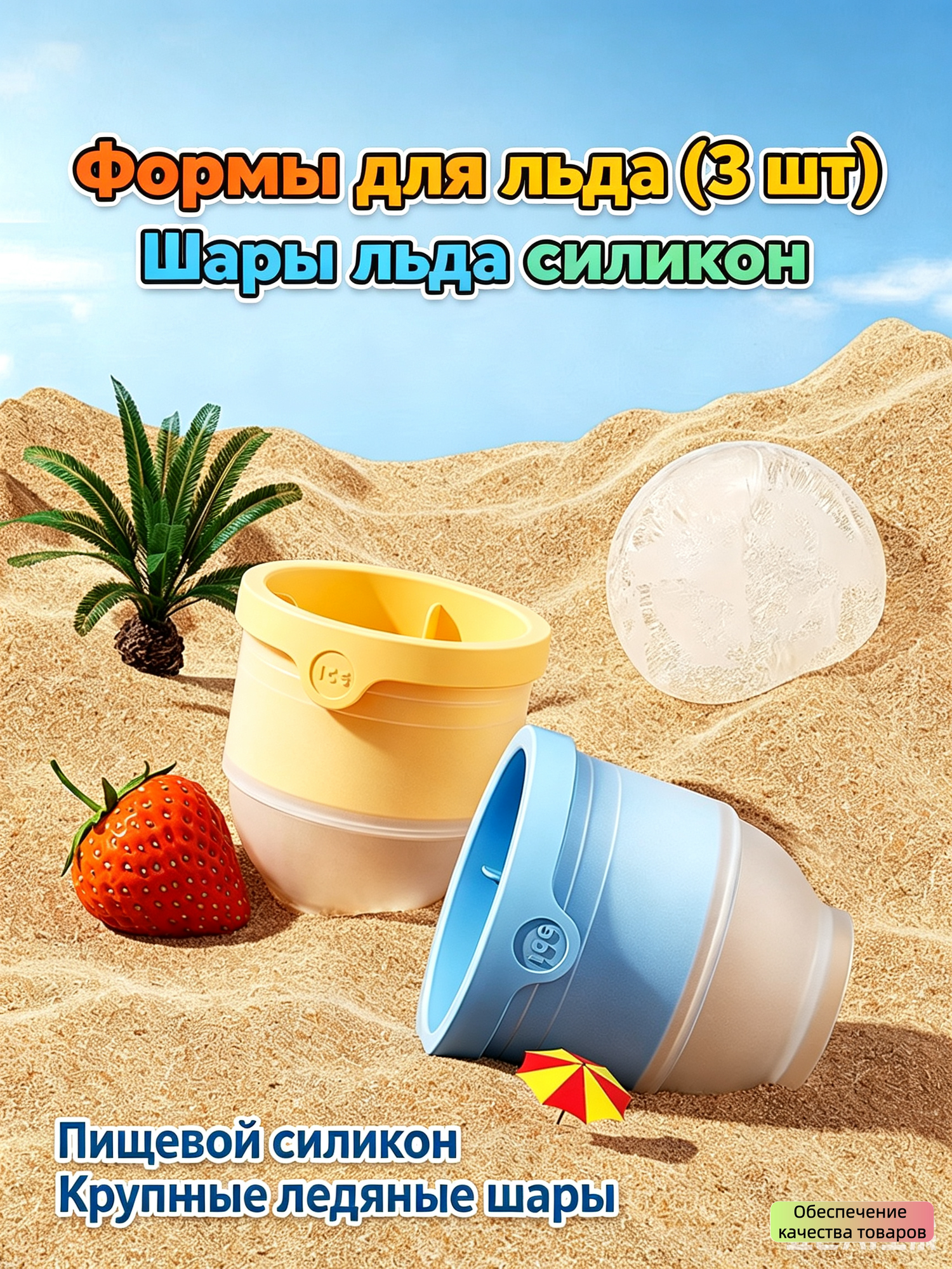Формы для льда "Шары", силикон, с крышкой, разноцветные, 3шт