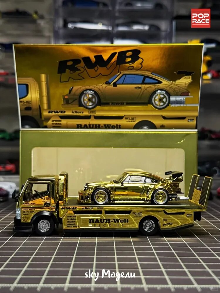 Машинка Pop Race 1:64 Porsche RWB 930/RWB TRUCK BOX SET