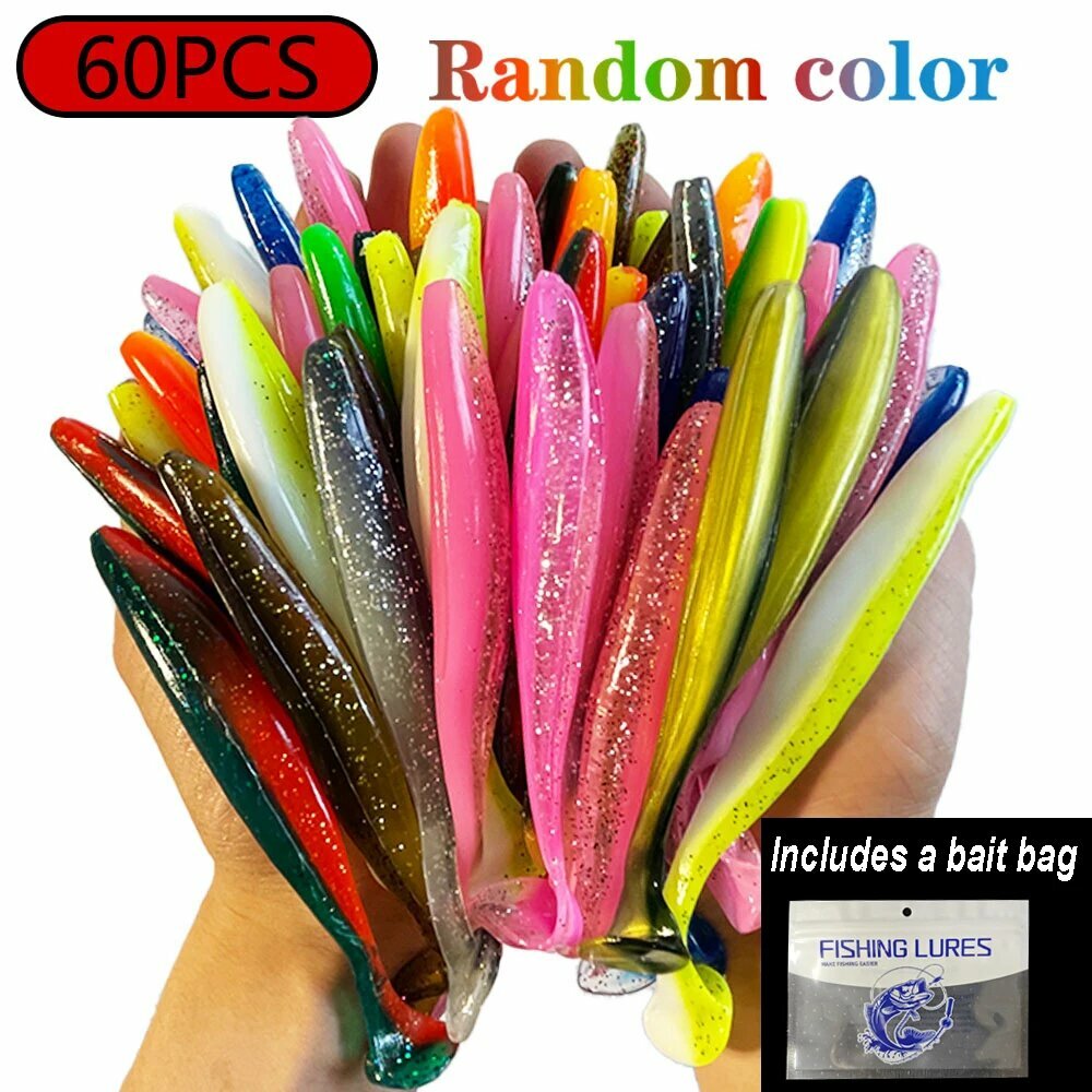 Искусственные силиконовые приманки T-Tail Shad Worm 70 мм, 90 мм, 120 9CM-4.2g, Random color-60pcs