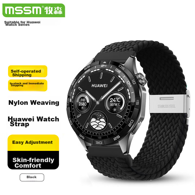 Нейлоновая тканевая браслет для Huawei Watch Band подходит для GT6/6Pro/5/Watch4Pro/GT3Pro черный 22мм Цвет：Черный 22мм