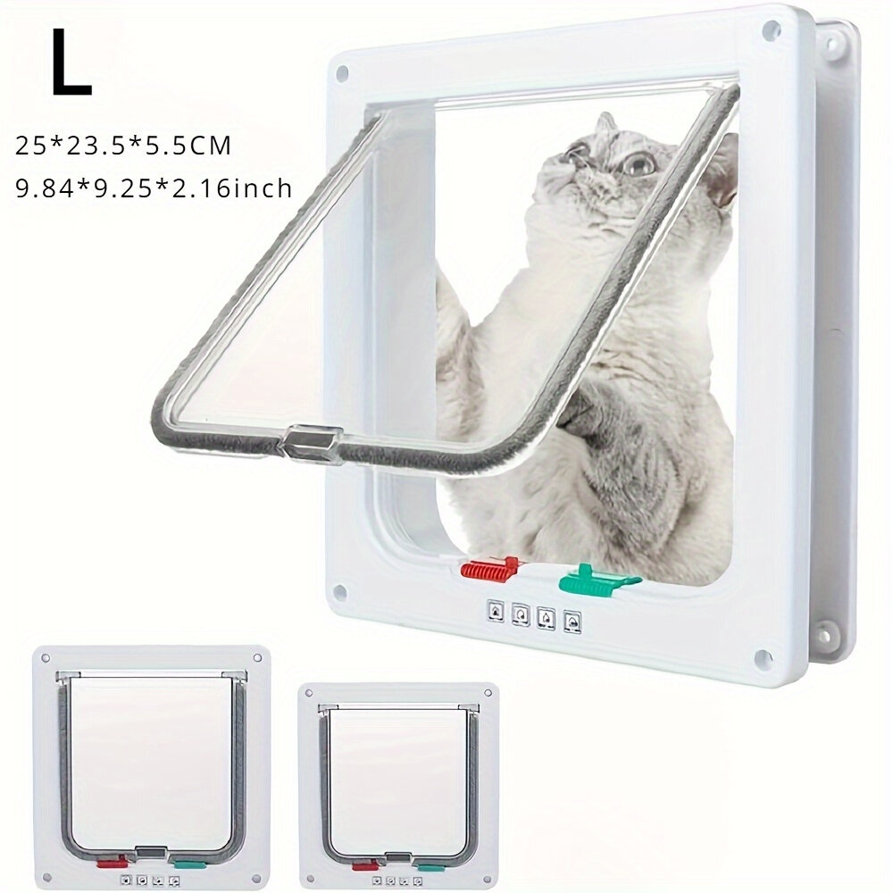Дверца для кошек, 1 шт, белый цвет, размер L (внешние размеры 9.9" x 9.2"), с 4-позиционной блокировкой и двухсторонним проходом, подходит для животных до 15.75 дюйма, для внутреннего и наружного использования