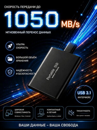 Изображение товара 8 ТБ Внешний жесткий диск (8TB), Металл, черный матовый металлический корпус черный матовый