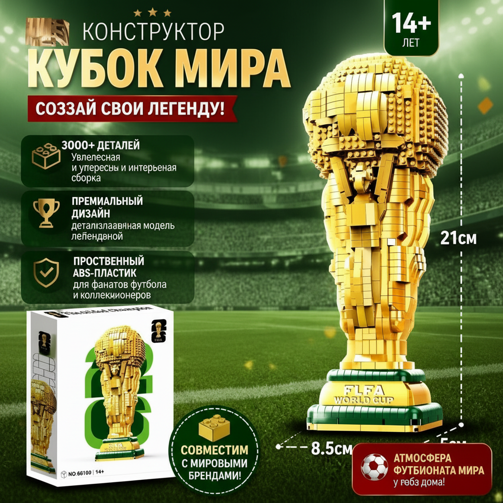 Большой блочный кубок 2026 2842 деталь 1:1 совместим с Лего реалистичная копия трофея для показа