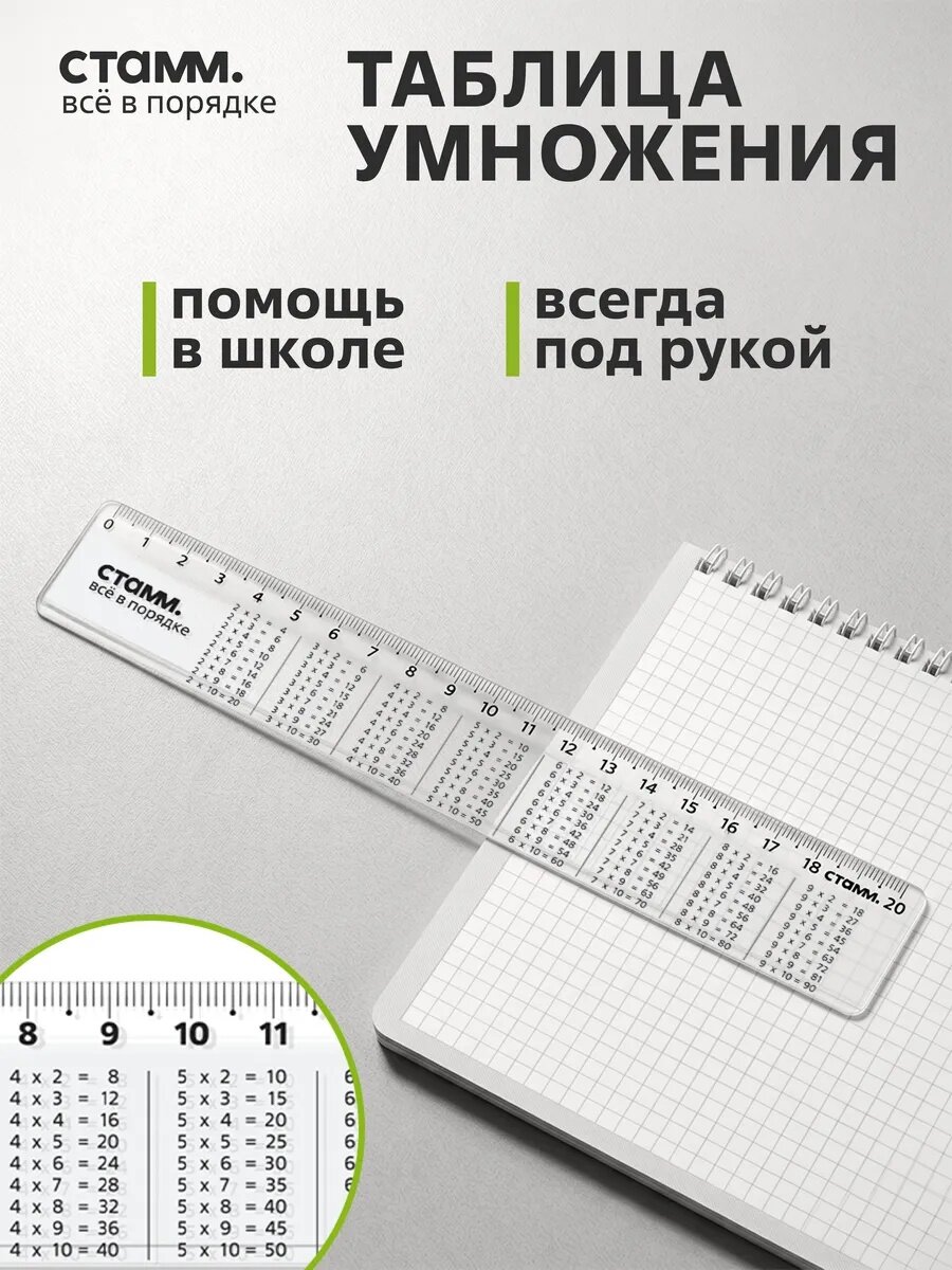 Линейки справочные школьные 20см, СТАММ, , 2 штуки, пластиковые, прозрачные — фото 1