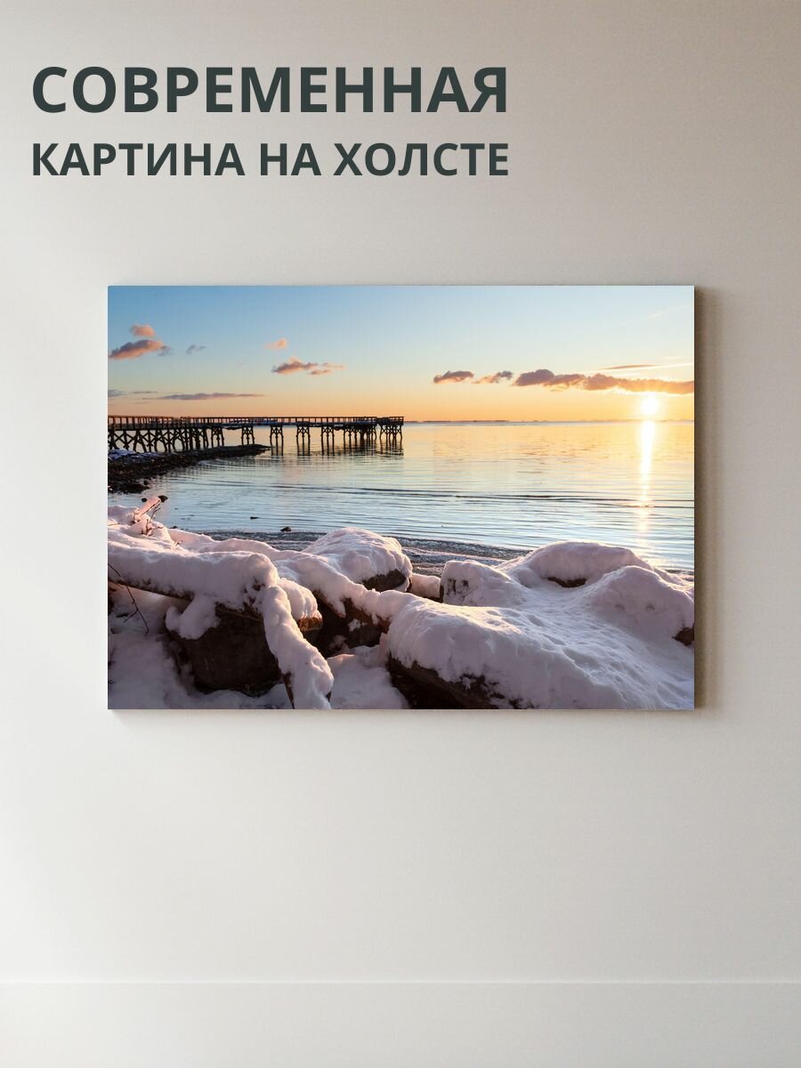 Картина на холсте Зимний пейзаж у пирса 70x50 см