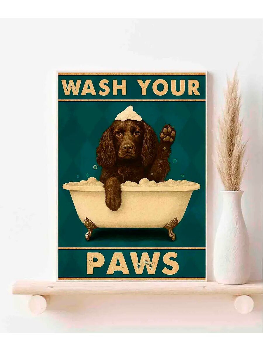 Бойцовская собака-спаниель, Wash Your Paws, Плакат 30x42см