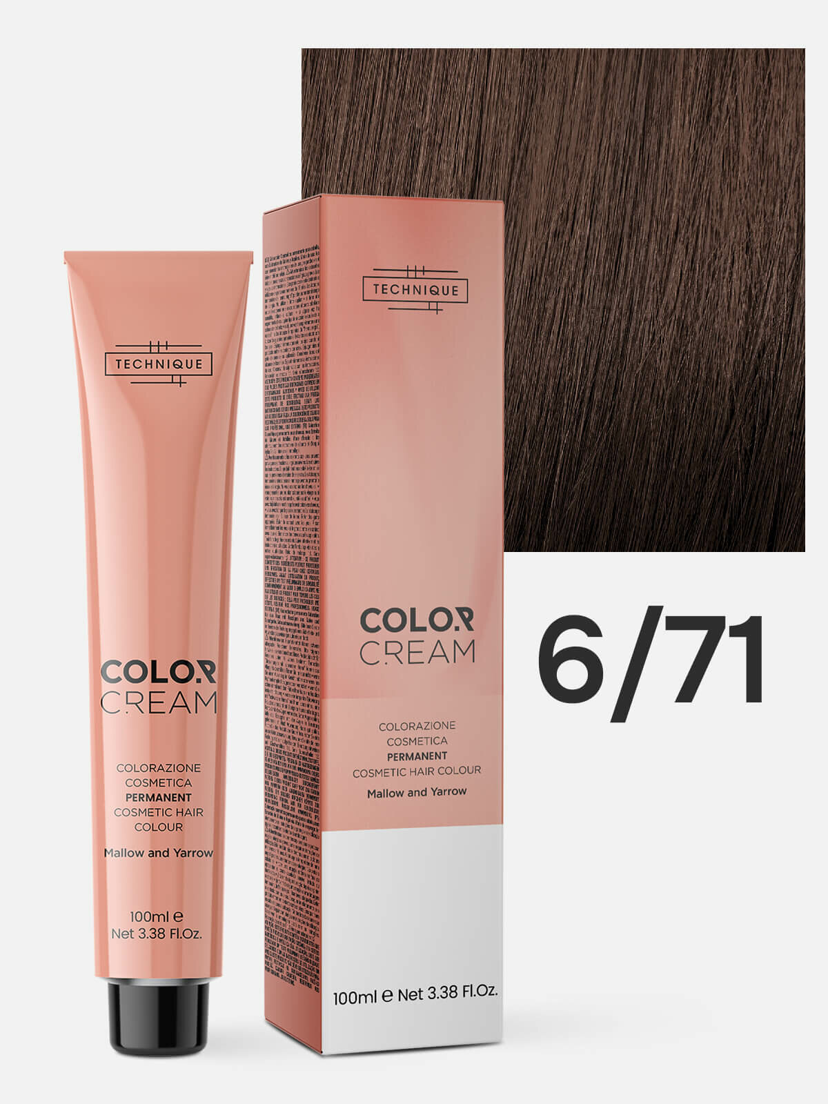 Крем - краска для волос профессиональная Technique Color Cream Permanent Cosmetic Hair Colour 6.71 Темный русый Коричнево-пепельный, 100 мл