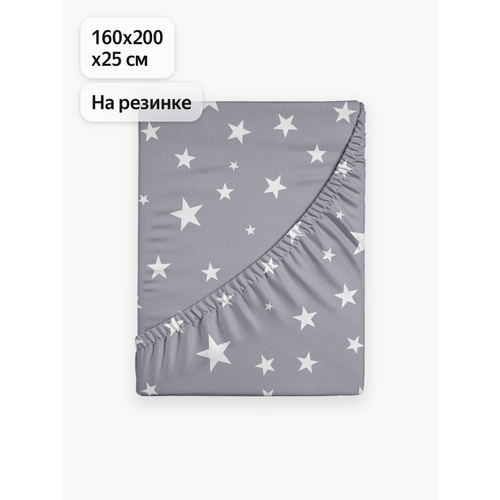 фото Простыня на резинке uniqcute 160х200х25 см, поплин, хлопок 100%, наверх к звездам
