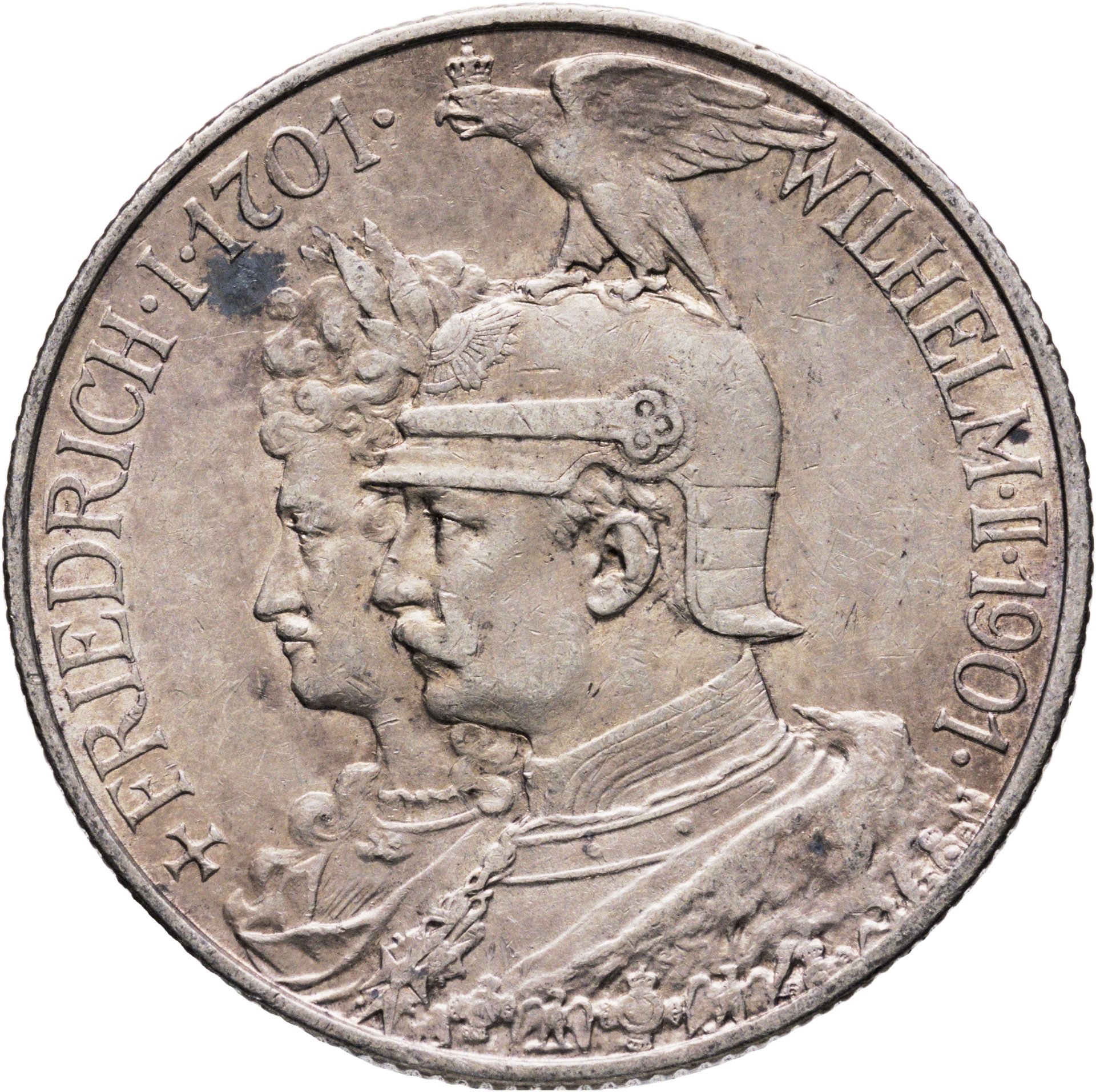 Германия Империя 2 марки mark 1901 "200 лет Пруссии", Серебро 900, в сохранности XF
