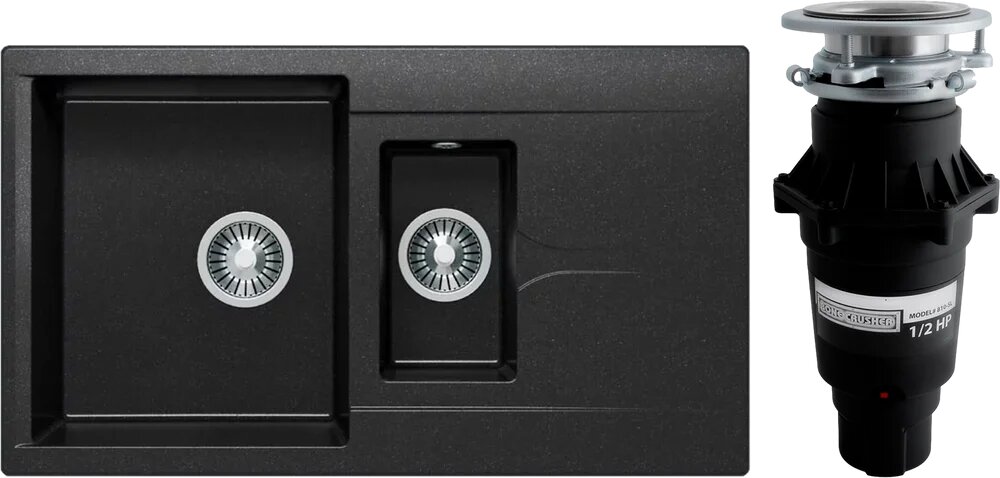 Комплект Мойка Polygran Brig 870 87x50, черная, искусственный гранит / Измельчитель Bone Crusher BC 810-SL Slim Line электрический, нержавеющая сталь