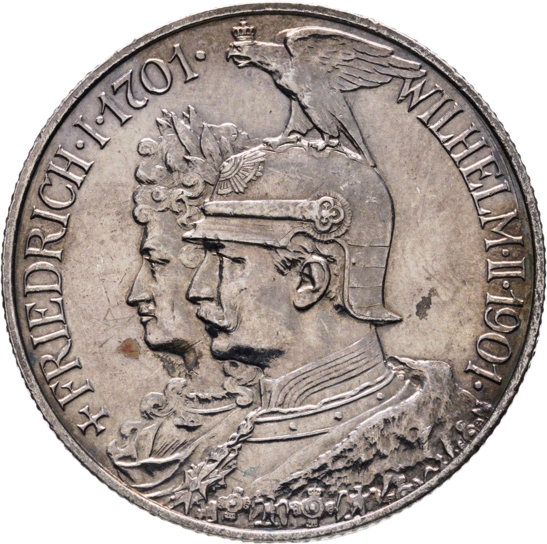Германия Империя 2 марки mark 1901 "200 лет Пруссии", Серебро 900, в сохранности AU-UNC
