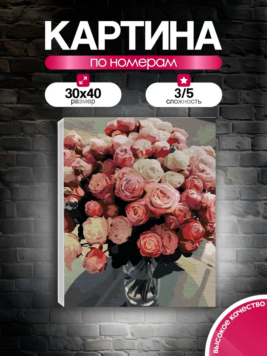 Картина по номерам 30x40 Розовые розы