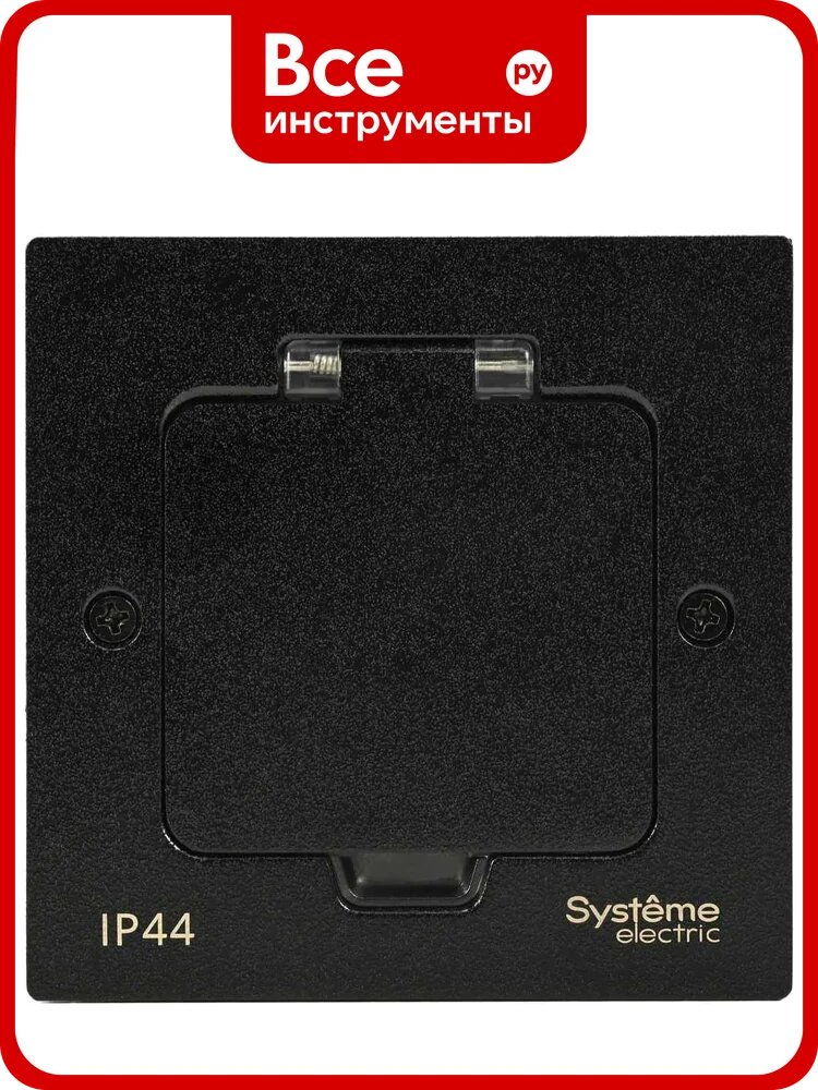 Лючок с розеткой Systeme Electric MultiDesk 2К+З, 16А/250В, IP44 с монтажной коробкой для стены, фальшпола, стола, черный матовый MDK21102MBA