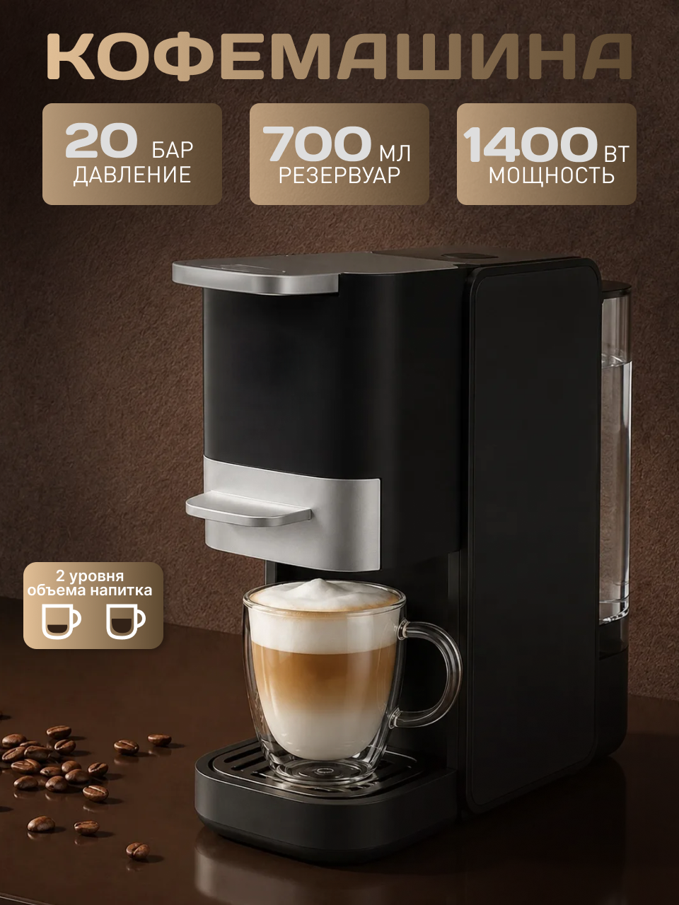 Капсульная кофемашина автоматическая Nespresso и Dolce Gusto 4в1