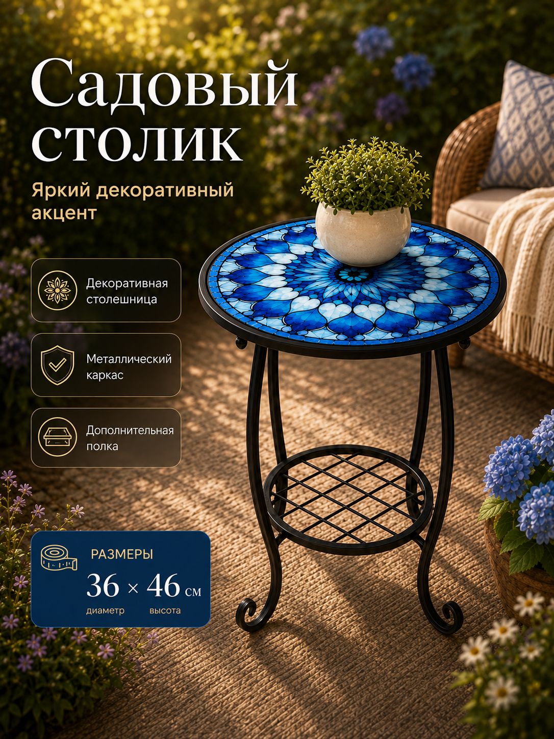 Садовый стол, Металл 30х29х53 см