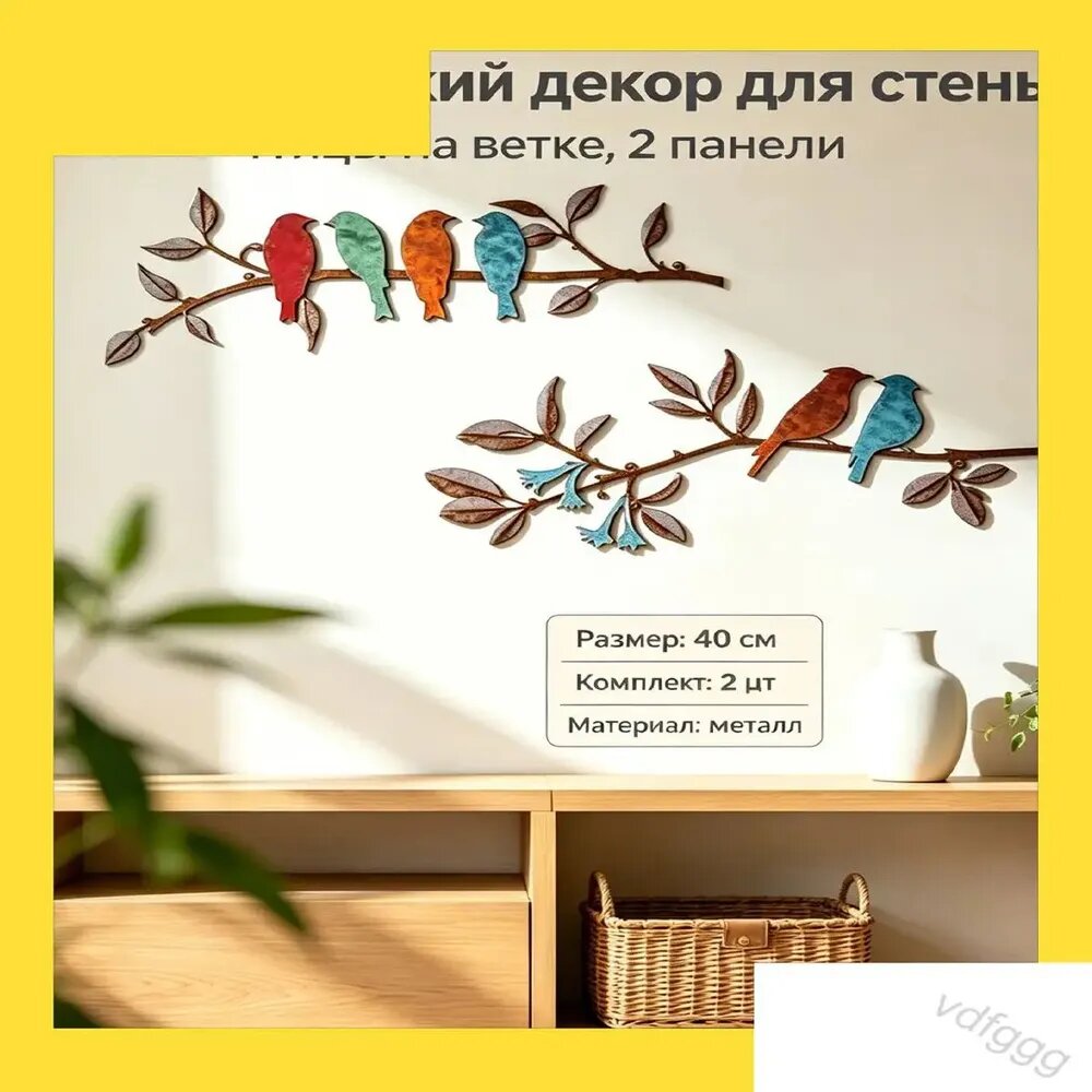 2 шт. металлических настенных декоров ветка с цветными птицами, железная подвеска для гостиной,40x14 см-ssss