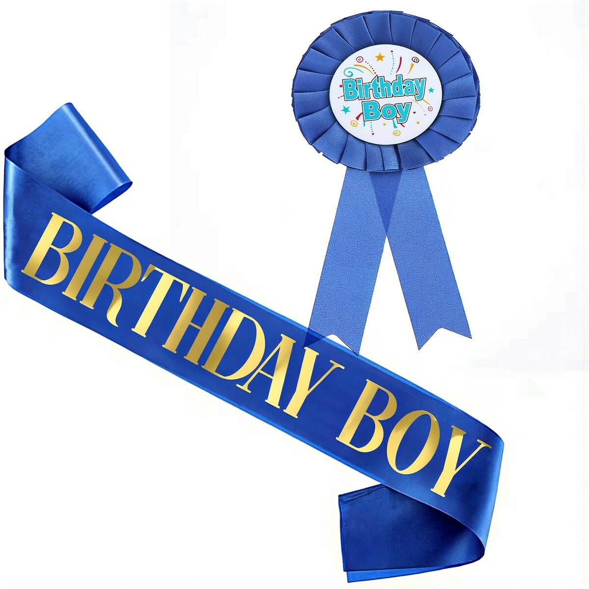 Аксессуар для детской вечеринки, набор лента и значок Birthday Boy синий цвет, для мальчика на день рождения, для создания ярких праздничных фото