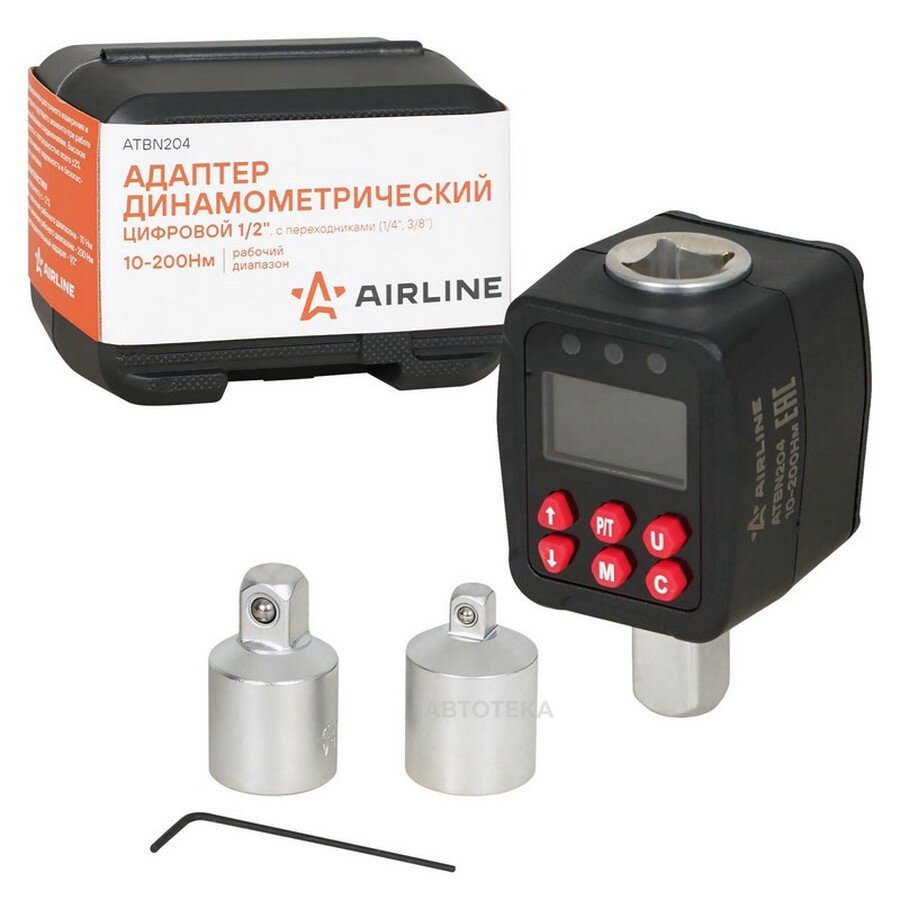 Адаптер динамометрический цифровой 1/2" 10-200Нм. с переходниками (1/4". 3/8"). кейс AIRLINE ATBN204