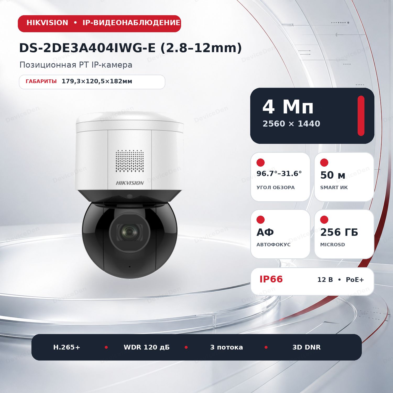Hikvision DS-2DE3A404IWG-E - 4 Мп уличная поворотная PTZ IP-камера, объектив 2,8-12 мм, встроенный микрофон, классификация людей и транспорта, PoE