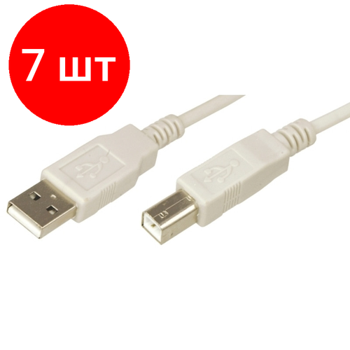 Комплект 7 штук, Кабель USB A 2.0 - USB B, М/М, 1.8 м, Rexant, сер, 18-1104 комплект 30 штук кабель usb a 2 0 usb b м м 1 8 м rexant сер 18 1104