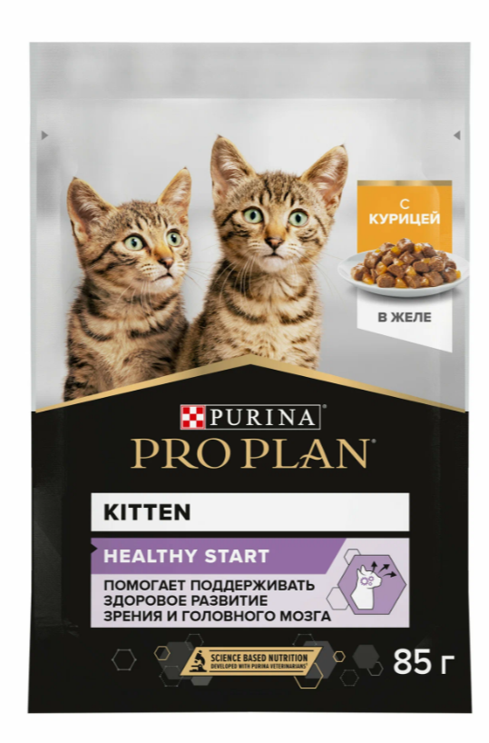 Влажный корм для котят Pro Plan Nutrisavour, курица 85 г (кусочки в желе)