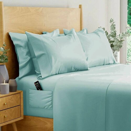 Простыня на резинке с карманами 220/240/30, Мальдивы, Египетский хлопок