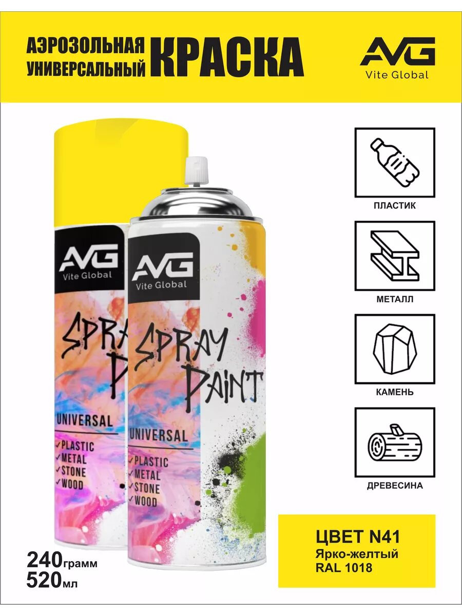 фото Аэрозольная краска универсальная AVG белый глянцевый