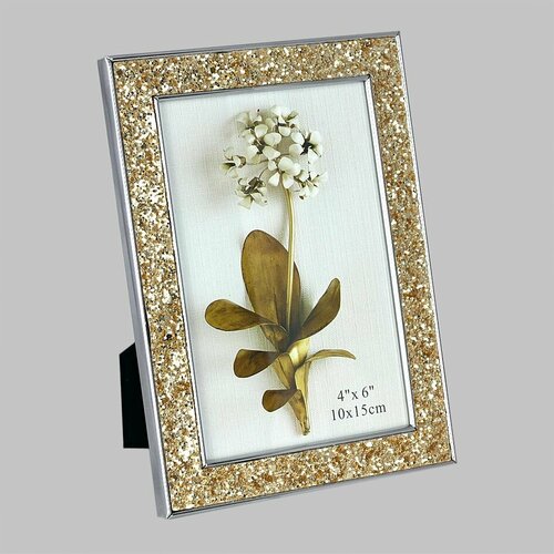 Золотая металлическая фоторамка 10x15 с серебристой окантовкой и блестками 1000₽