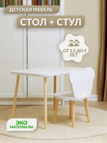 Изображение товара Детский комплект мебели Kids Comfort, из дерева и ЛДСП, от 1,5 до 5 лет, белый