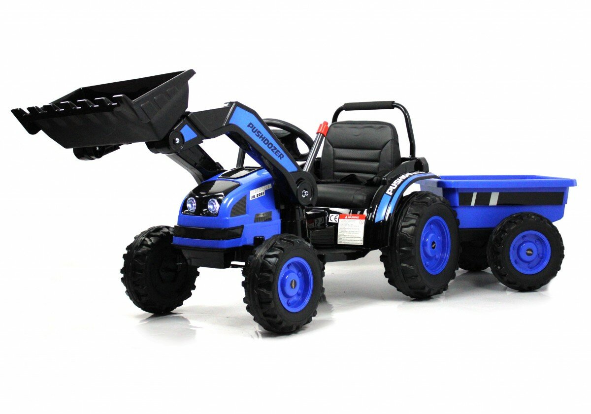 Детский электромобиль RiverToys трактор-погрузчик с прицепом HL395 синий