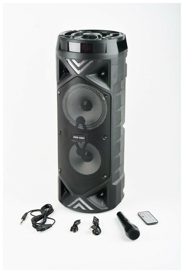Портативная колонка BT SPEAKER ZQS-6201 Bluetooth, с микрофоном, радио, MP3, пультом, с подсветкой