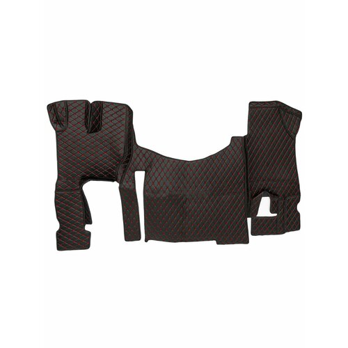 Ковры 3D стеганые для грузовых автомобилей FOTON Auman, черный цвет с красной строчкой. Экокожа. Фотон ауман