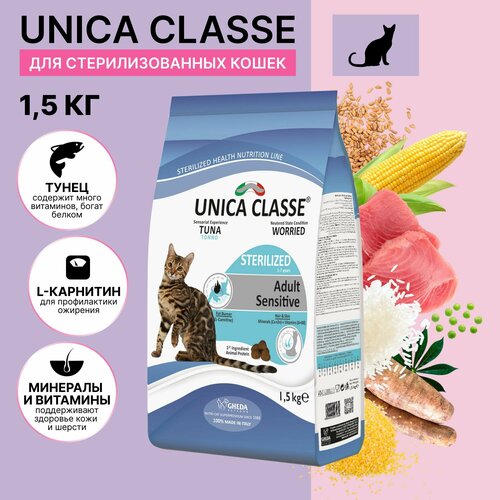 Сухой корм Unica Classe для кошек стерилизованных с тунцом, 1,5кг.