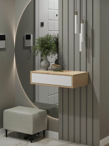 Изображение товара Туалетный столик цвет дуб-белый, ящик открывание push-to-open, 60х34х15 см