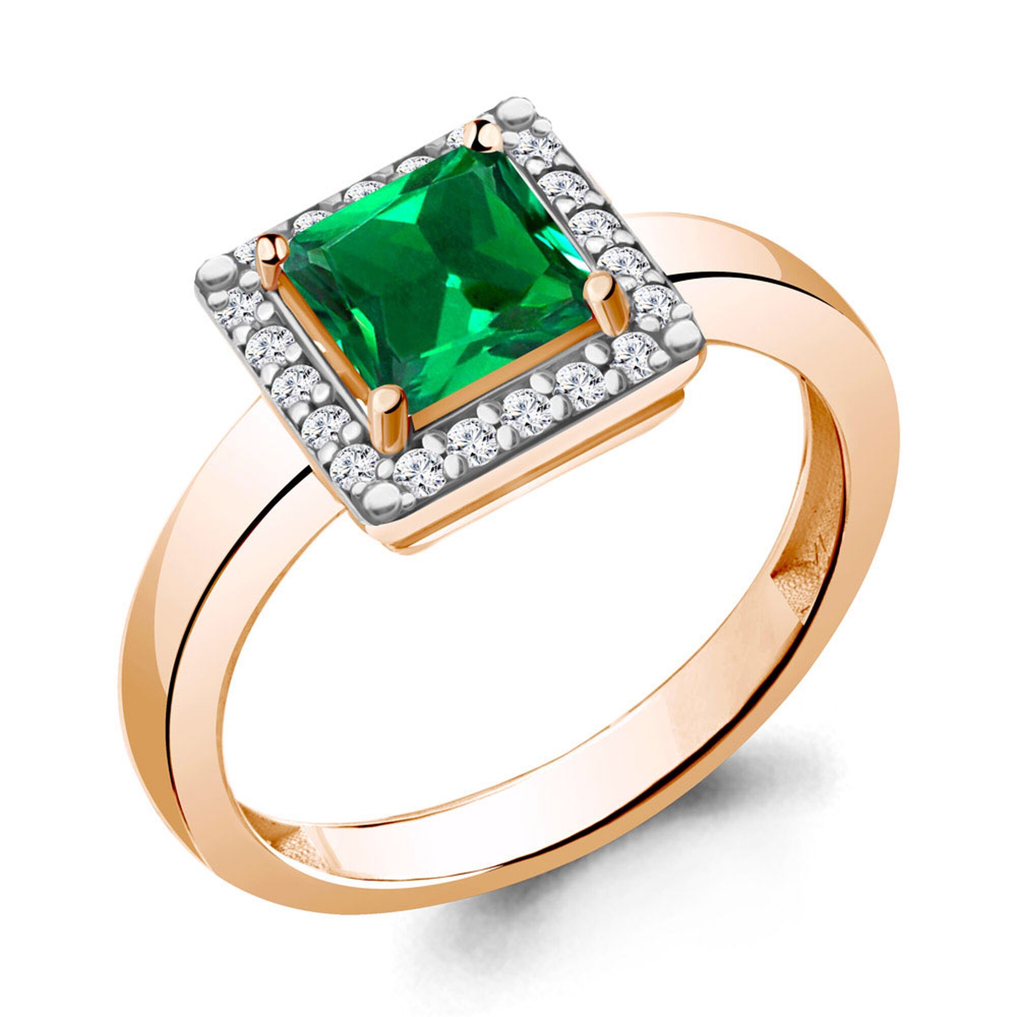 Кольцо Diamant online, серебро, 925 проба, золочение, изумруд синтетический, фианит