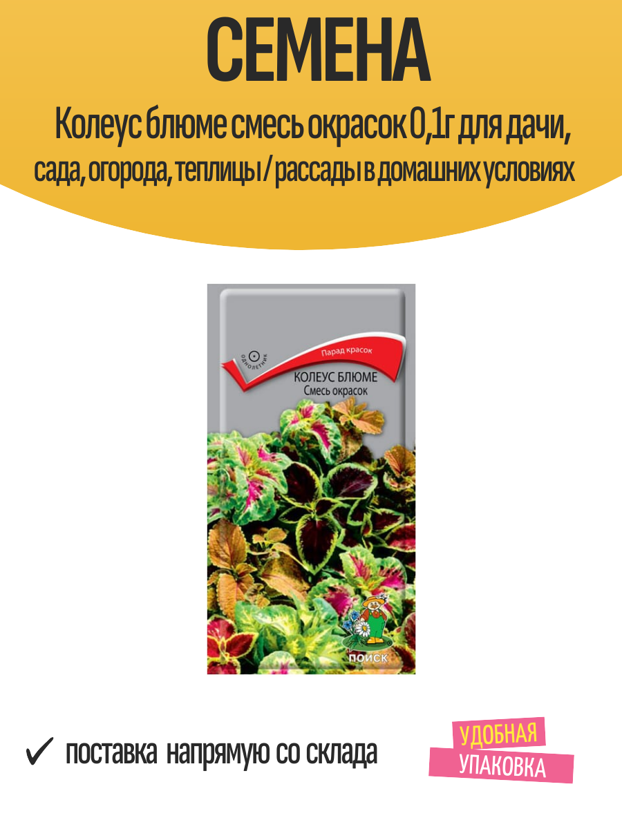 Семена Колеус блюме смесь окрасок 01г для дачи сада огорода теплицы / рассады в домашних условиях