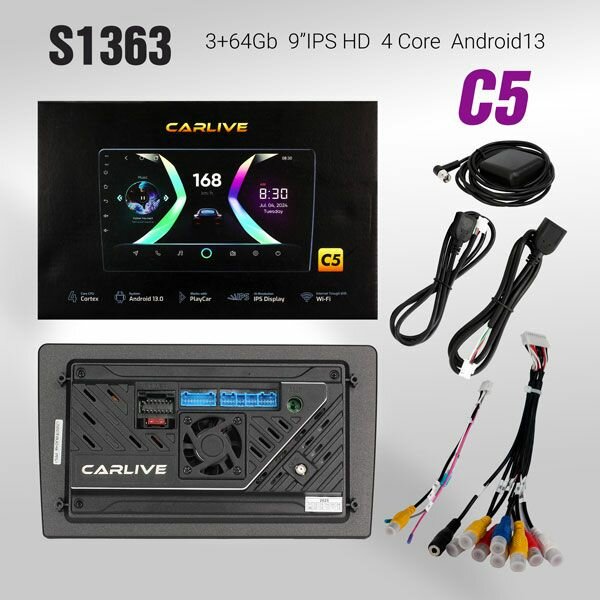 Автомагнитола с bluetooth 2 din Carlive C5 (Android 13, 9 дюйм, IPS, 3+64GB, 4 ядер) / Магнитола для авто с блютуз