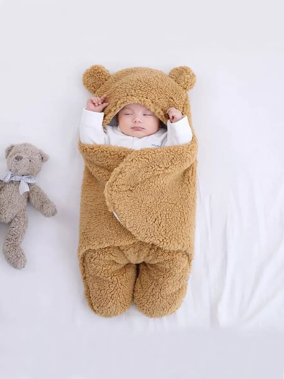 Детский конверт одеяло, пелёнка, плюшевый мишка с ушками, демисезонный