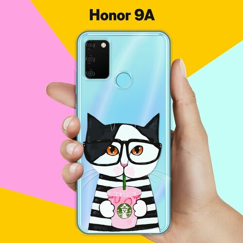 Силиконовый чехол Кот в очках на Honor 9A силиконовый чехол на honor 9a хонор 9а карты черепа в капюшоне