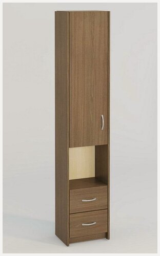 Изображение товара Узкий шкаф-пенал 1 дверь 2 ящика 4 полки 36,4х32,6 см. МагМебель Милана-18 левый ясень шимо тёмный