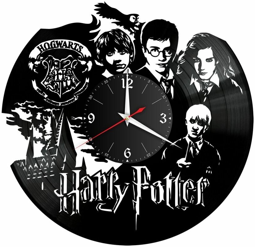 Часы из винила Redlaser "Гарри Поттер, HP, Harry Potter, Гермиона, Гарри, Рональд, Hogwarts, Хогвартс" VW-10858