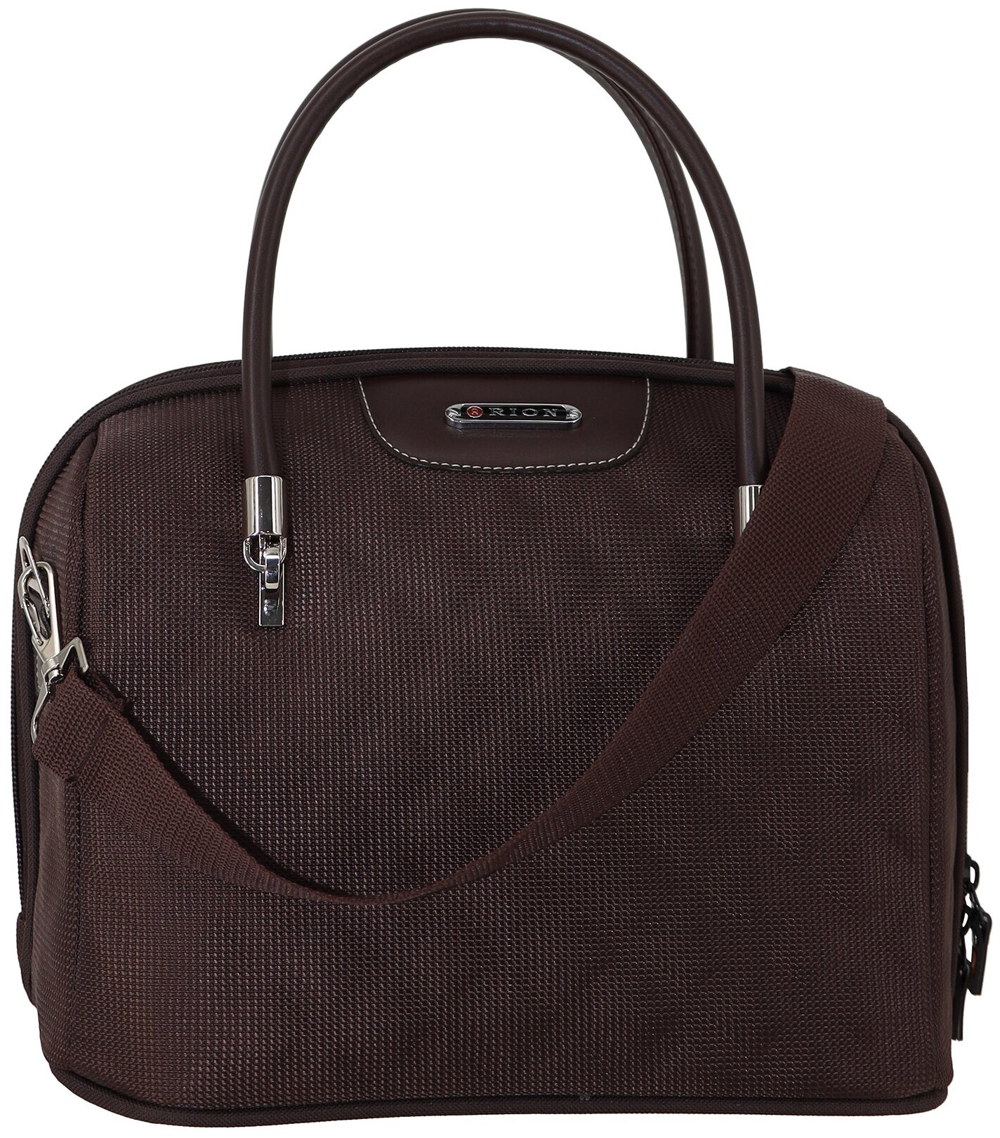 Женская дорожная сумка с ремнем на ручку чемодана Рион+ (RION+) / ручная кладь для самолета / саквояж, R246, Тканевая, 13 литров, коричневый-ромб