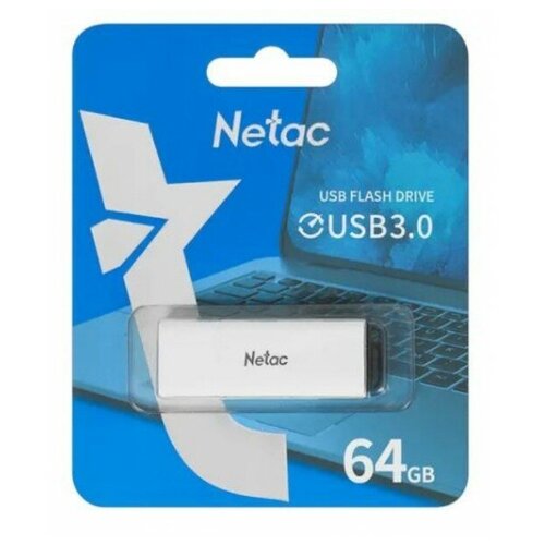 Флеш Диск Netac U185 64Gb . NT03U185N-064G-30WH. USB3.0. с колпачком. пластиковая белая