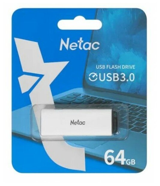 Флеш Диск Netac U185 64Gb . NT03U185N-064G-30WH. USB3.0. с колпачком. пластиковая белая